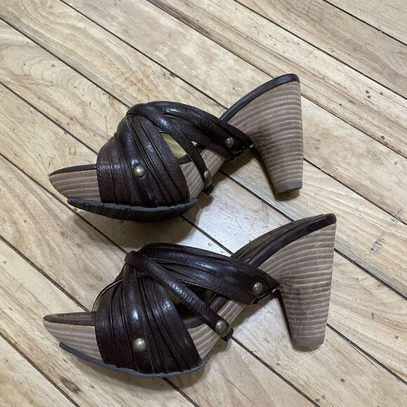 Frye Heel Platform Sandals Women 7M Brown Leather Strap Reese Multi Slide Boho 7 - Picture 7 of 16